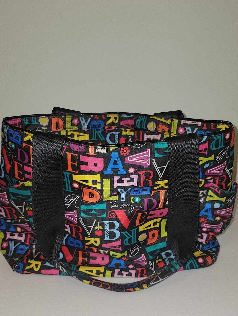 Multicolor Alphabet Print Tote Bag - Black Base
